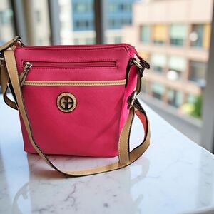 Giani Bernini Saffiano Pink and Tan Crossbody Bag